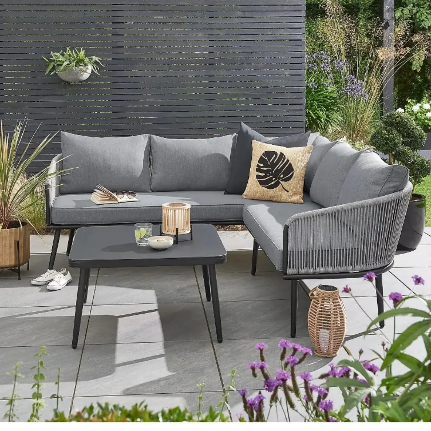 Fozia Outdoor Rope L-Shaped Conversation Sofa Set