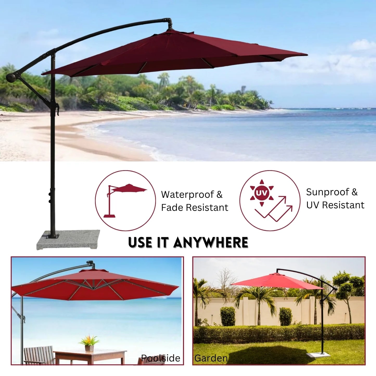 Chipo 9 Ft Outdoor Offset Cantilever Patio Umbrella with Marble Base