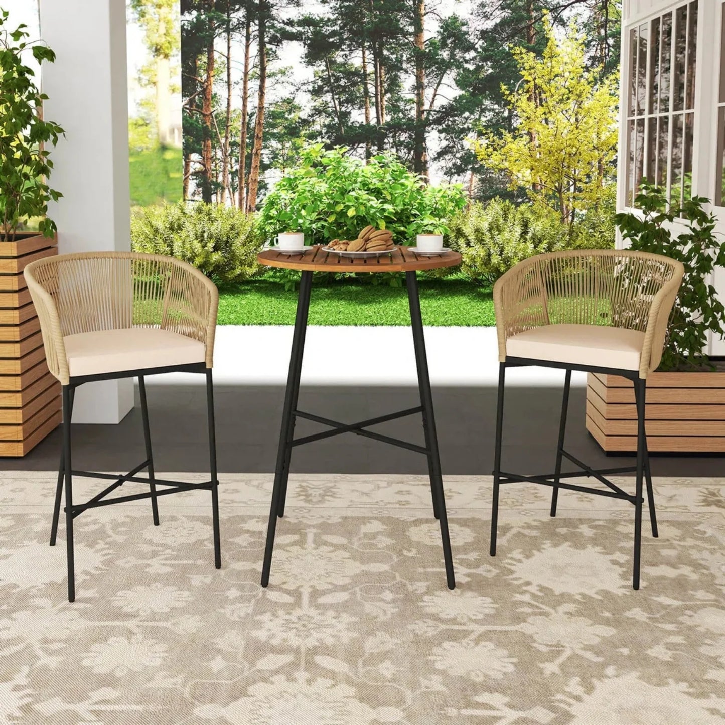 Gauravi Premium Outdoor Rope Bar Set With a High-Top Round Table
