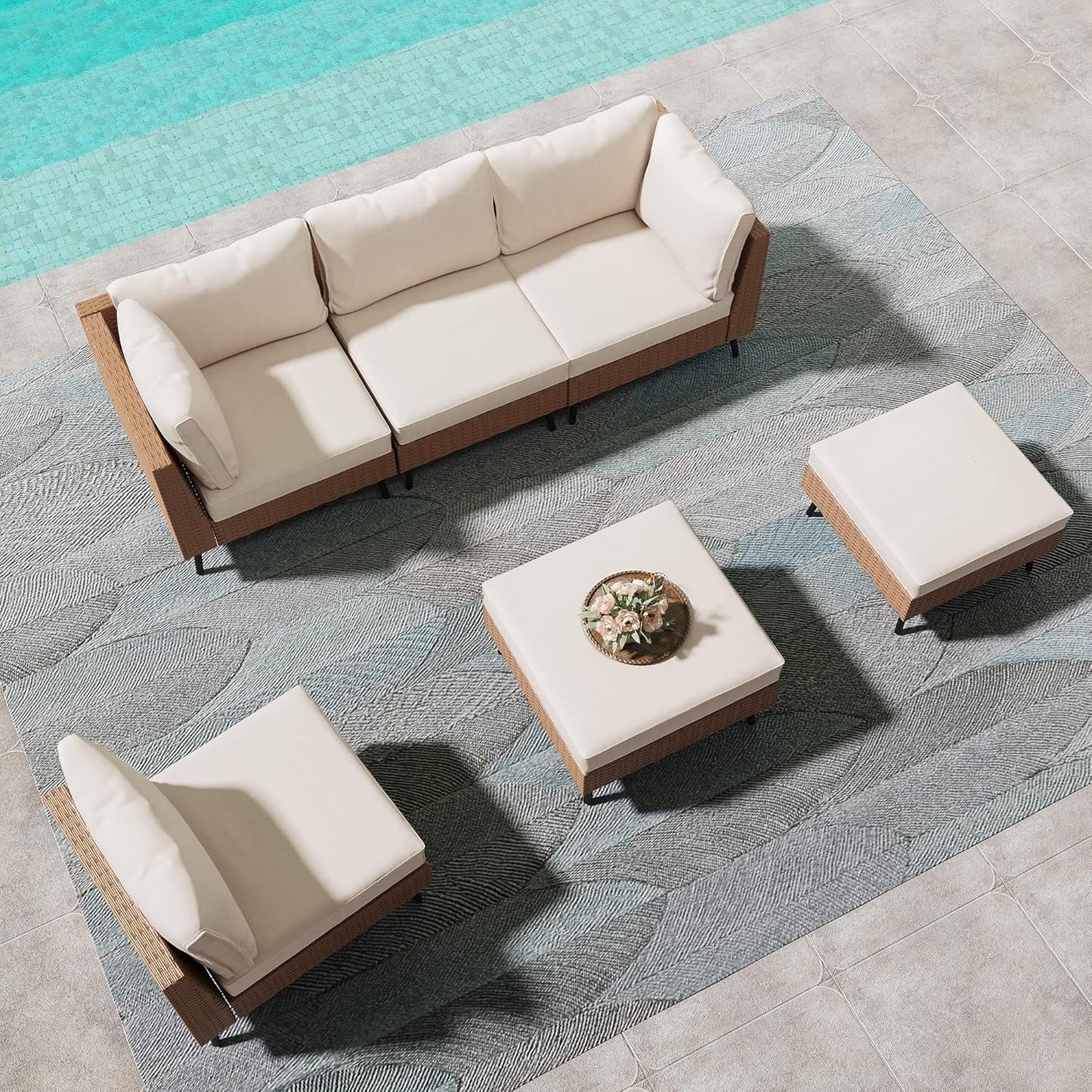 Johanna Outdoor Rattan Wicker 6-Seater Sofa Set
