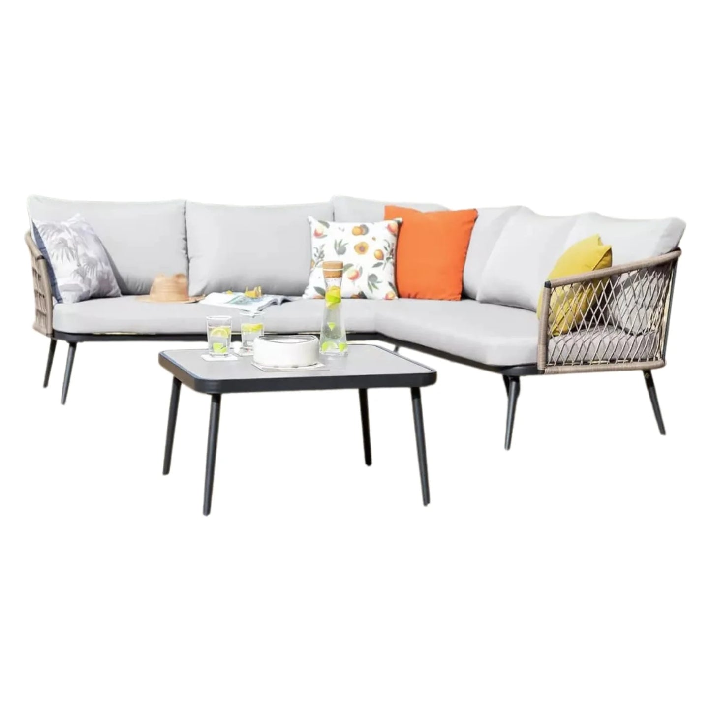 Genevieve Outdoor L-Shape All Weather Handwoven Rope Sofa Set