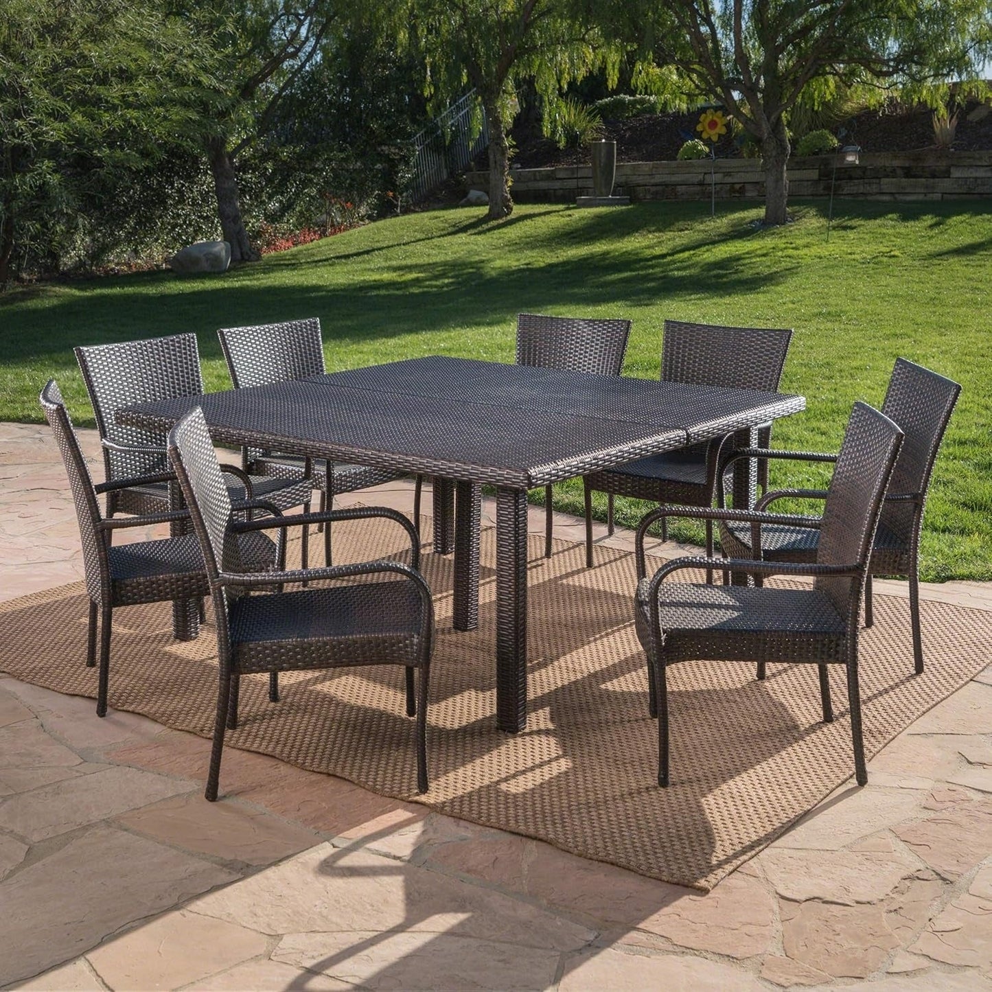 Busisiwe 9-Piece Outdoor Stacking Wicker Square Dining Set