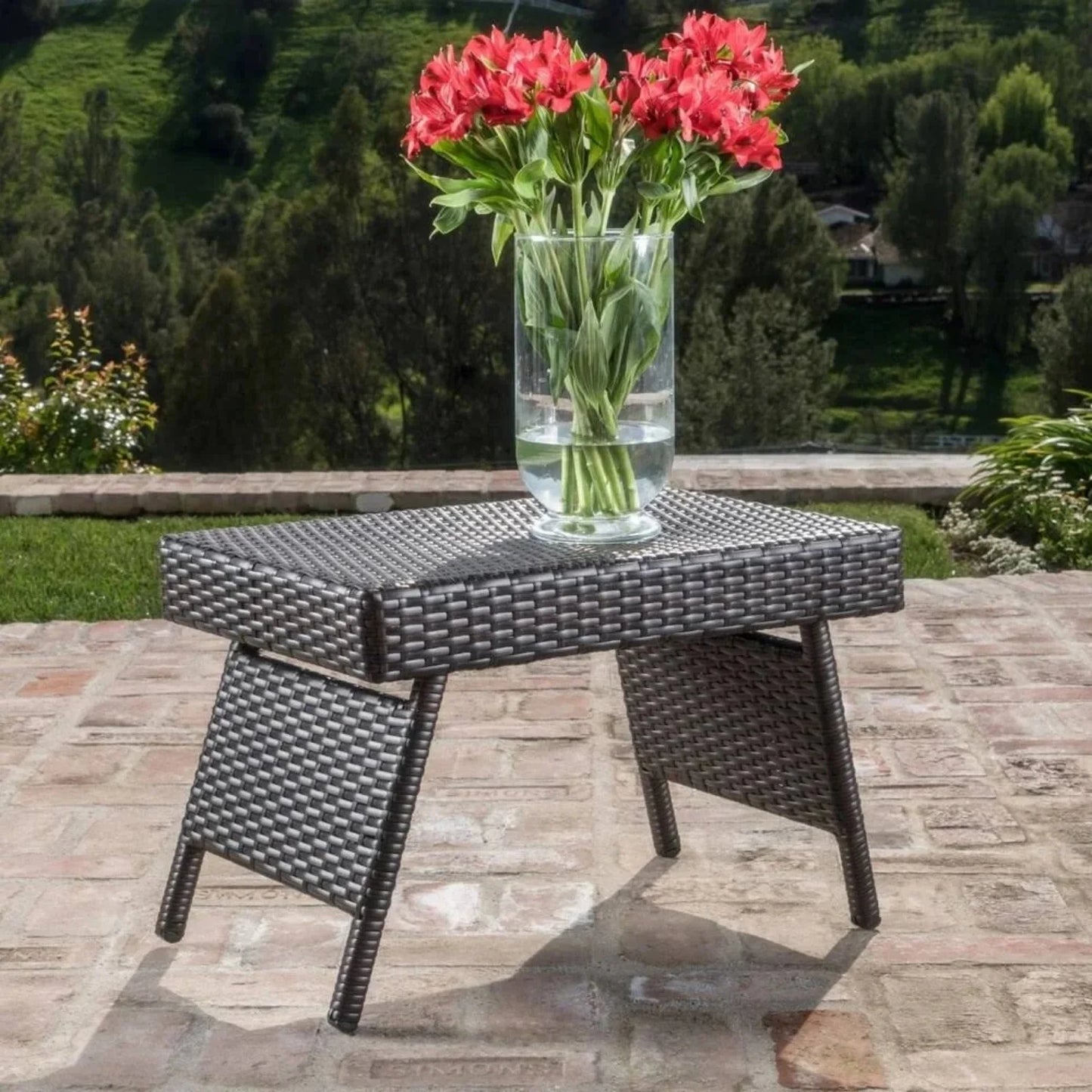 Tanirika Outdoor All-Weather HDPE Wicker Rattan Sunlounger Recliner with Side Table