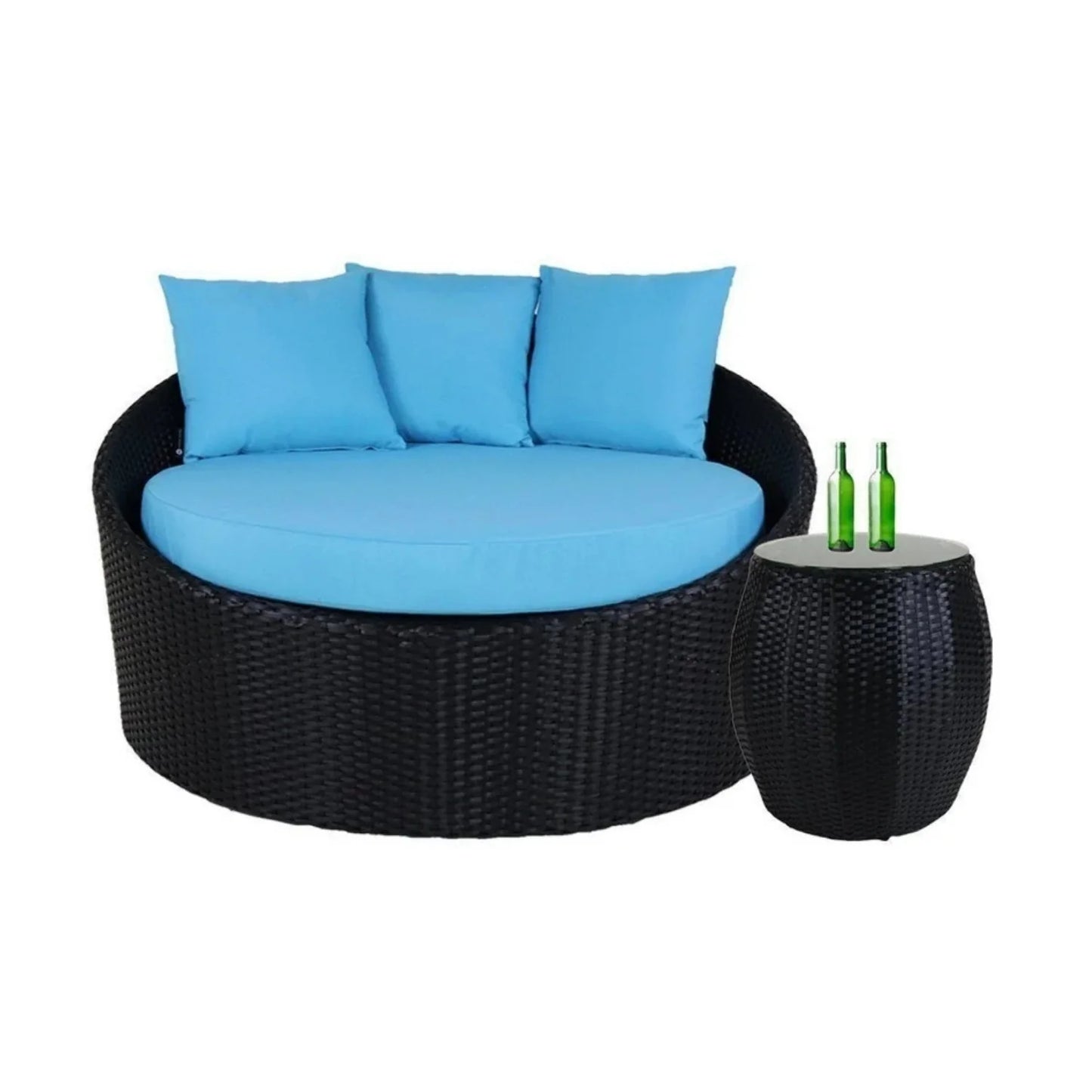 Johanne Outdoor Rattan Wicker Daybed with Glass Top Table