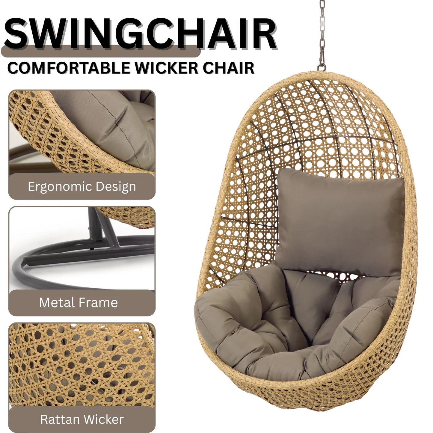 Consuelo Egg Swing Chair (Beige and Dark Grey)