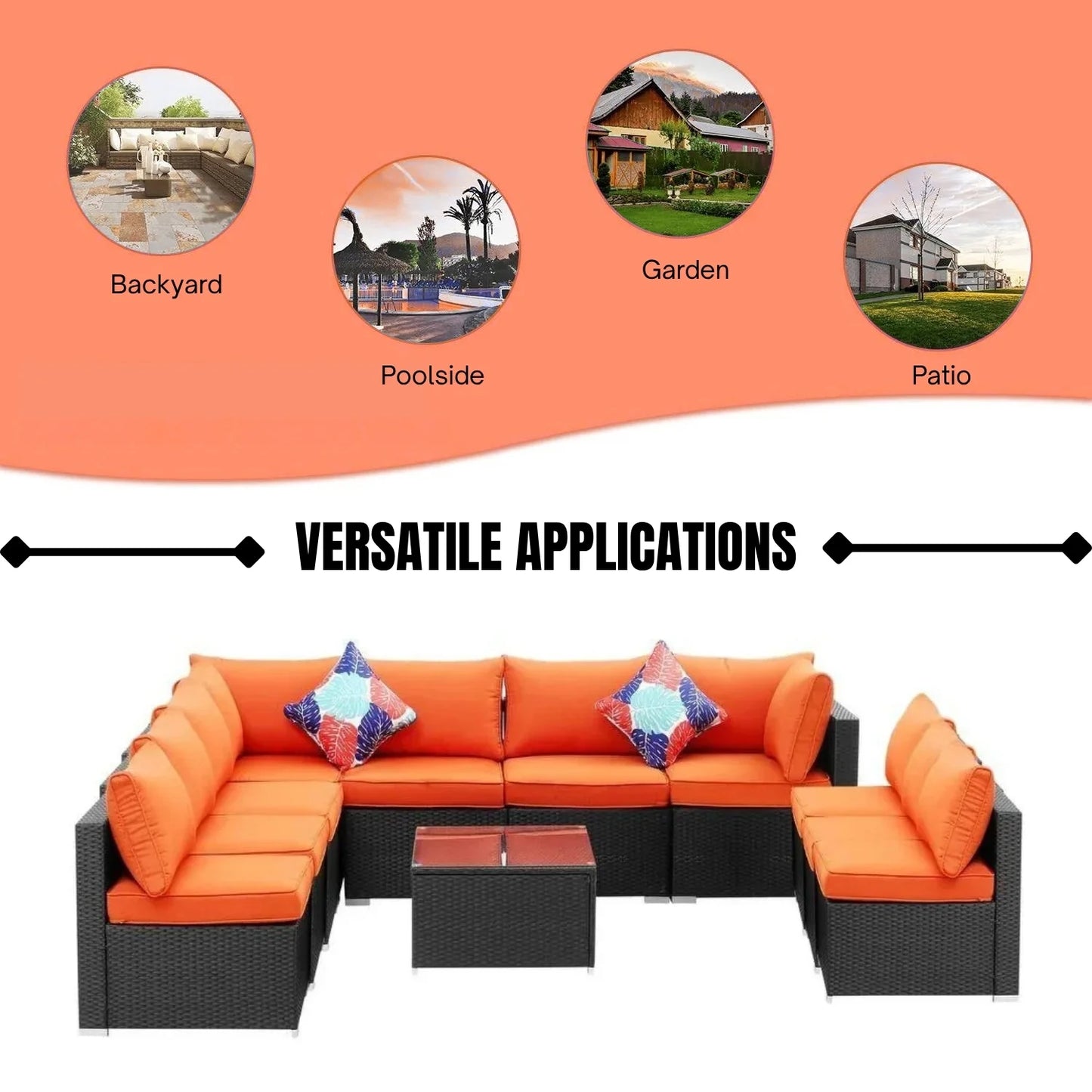 Samah Outdoor Garden Conversation Sofa Set (Black/Orange)