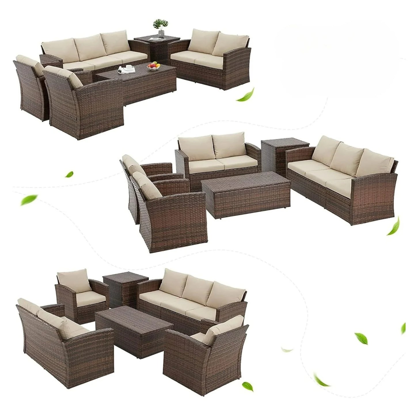 Samiksha Outdoor 7-Seater Wicker Sectional Sofa Set