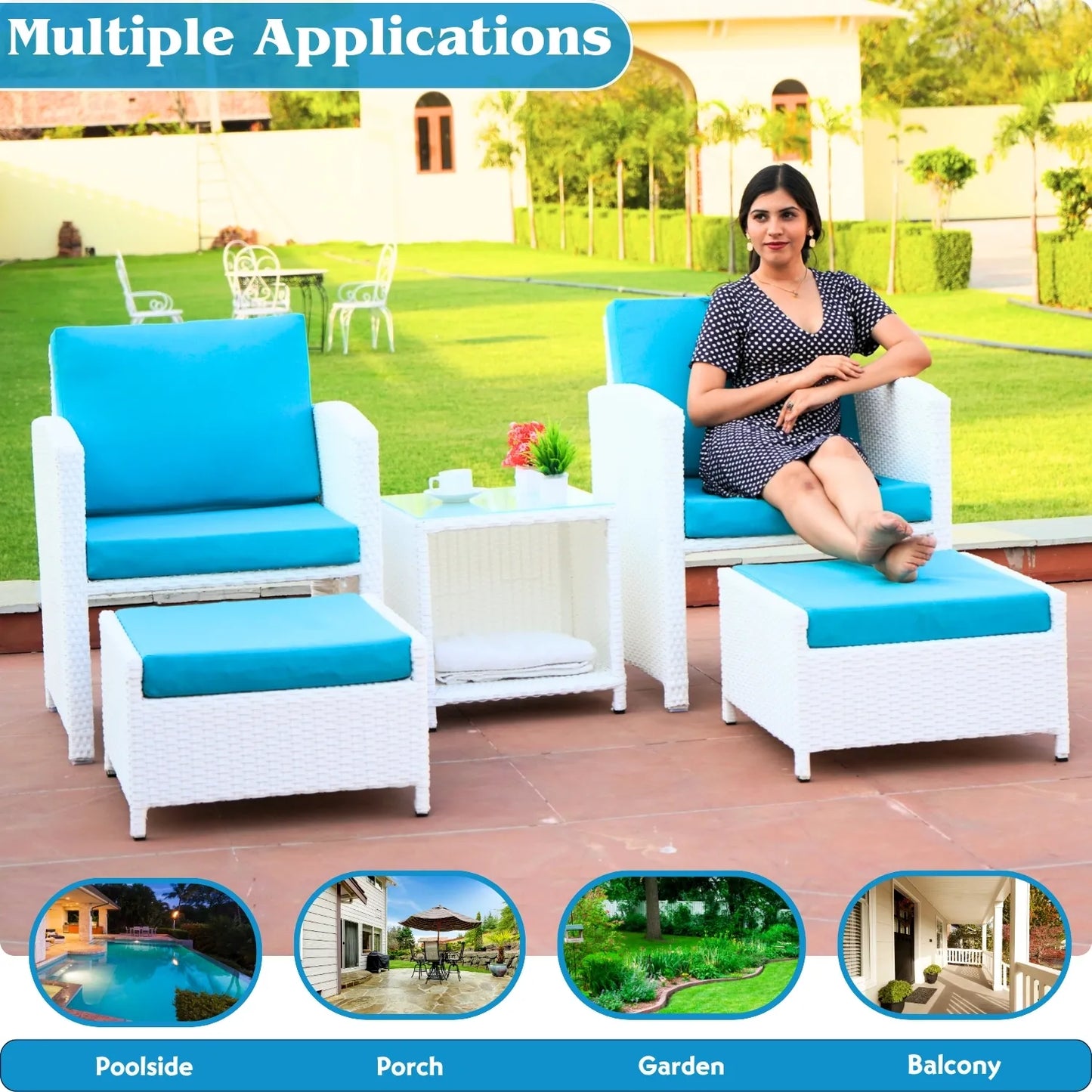 Bhoomika Outdoor 5 Piece Patio Wicker All Weather Sectional Furniture Set