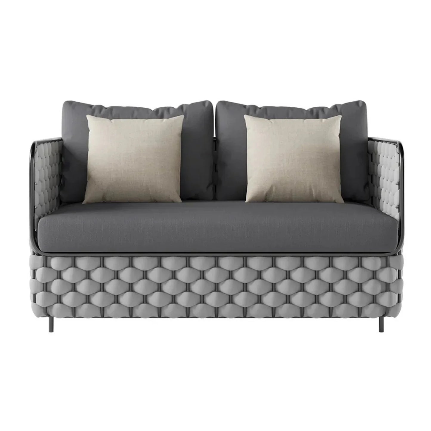 Rina 4 Piece Outdoor Rope Sofa Set with Glass Top Coffee Table (Light Grey & Dark Grey)
