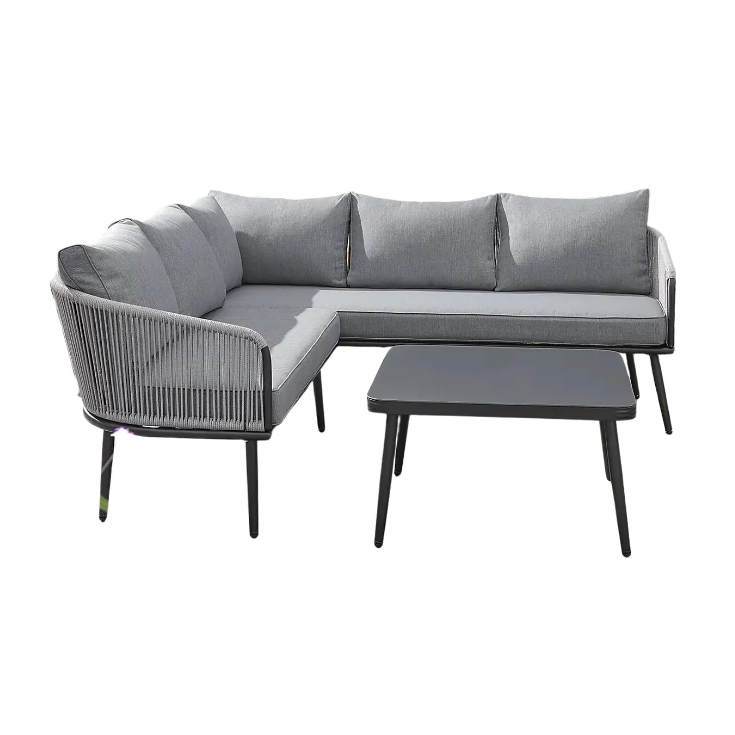 Fozia Outdoor Rope L-Shaped Conversation Sofa Set