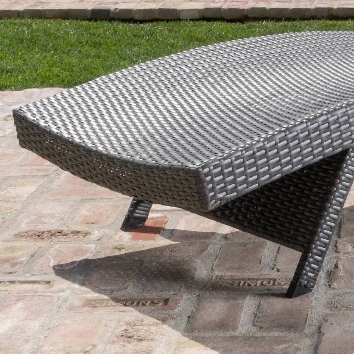Tanirika Outdoor All-Weather HDPE Wicker Rattan Sunlounger Recliner with Side Table