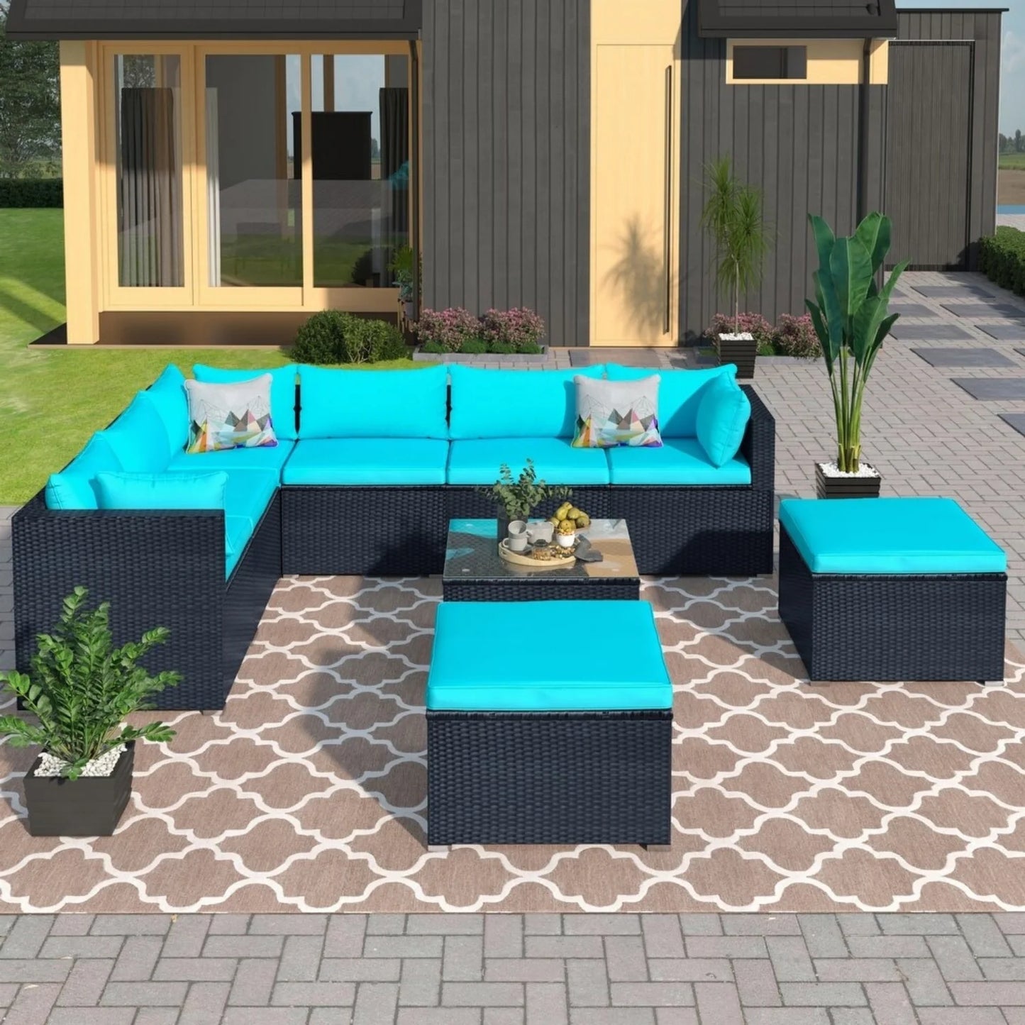 Petra 5-Piece Outdoor Wicker Furniture Set Modern Outdoor L-Shaped