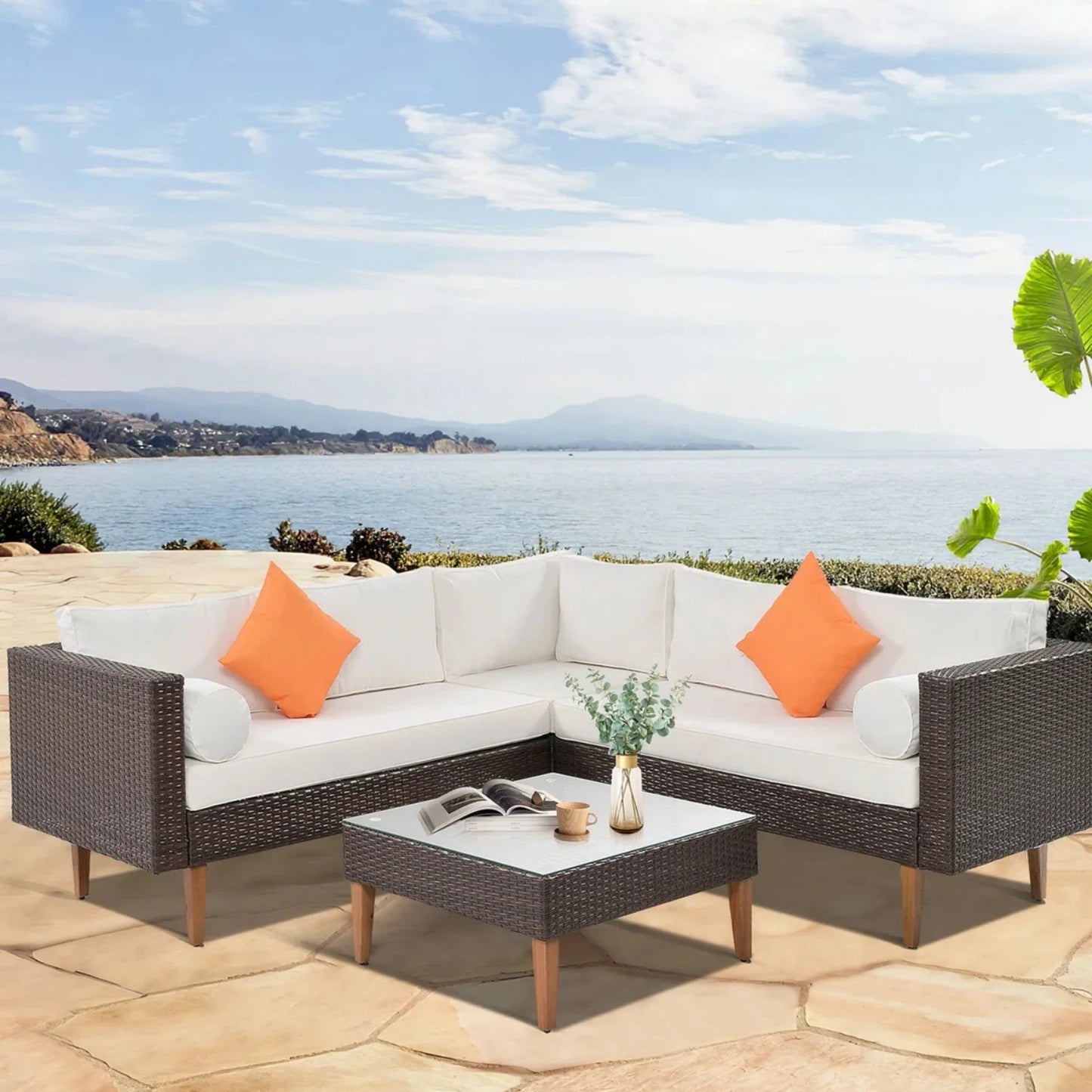 Manuela 3-Pieces Outdoor Wicker L-Shape Sofa Set