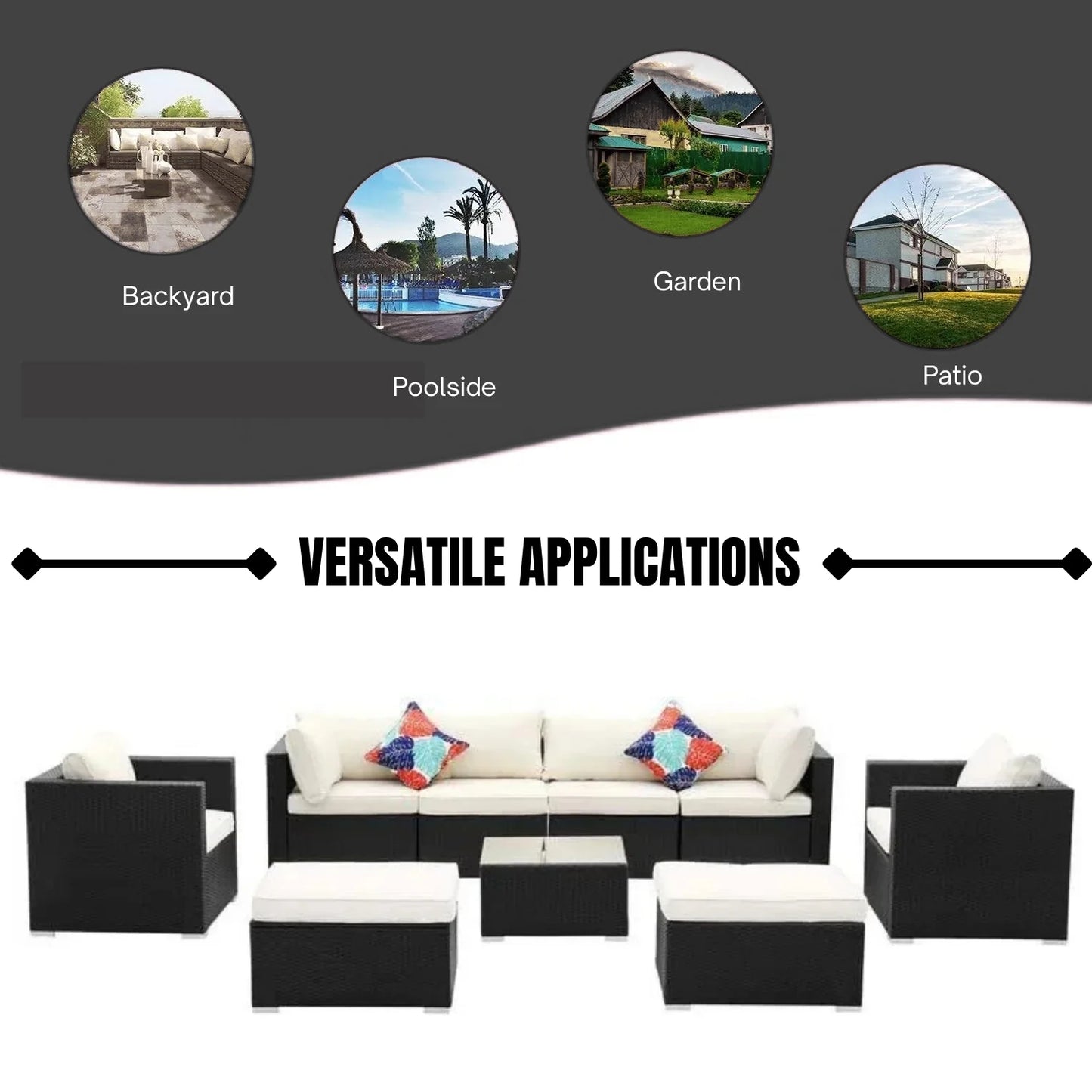 Tamara 6-Piece Outdoor Conversation Set (Black/Off-White)
