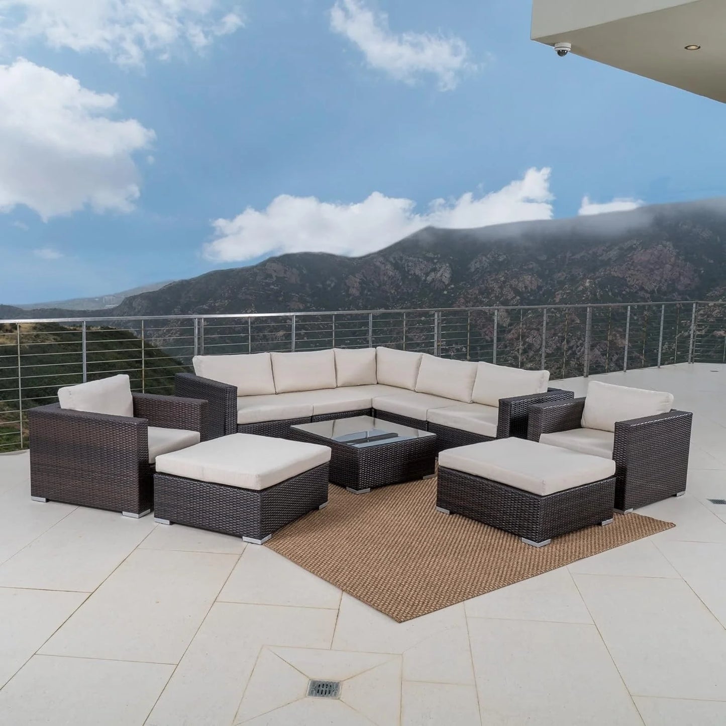 Violeta 7-Piece Rattan Sectional Sofa Set (Dark Brown/Cream)