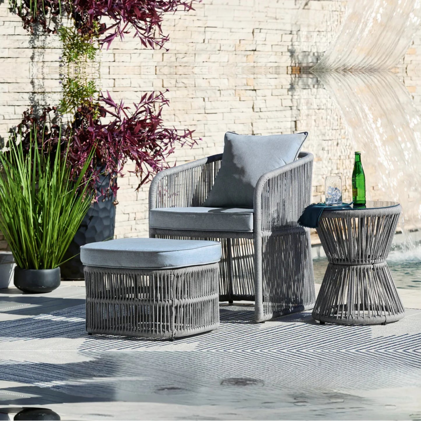 Chhaya Outdoor 3 Piece Rope Patio Sofa Set (Grey)