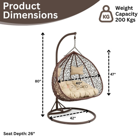 Hui Double Seater Rattan & Wicker Swing (Brown & Cream)