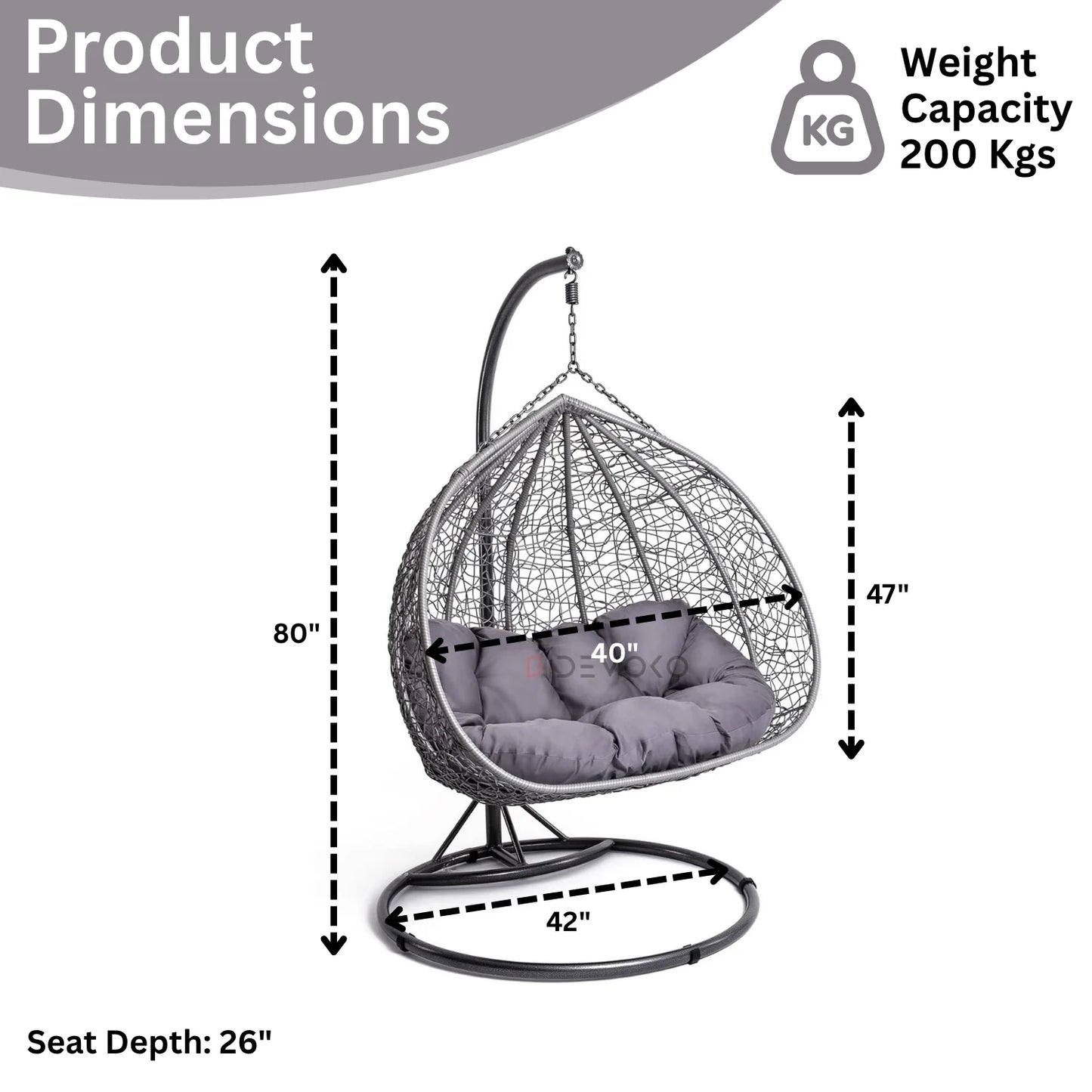 Jiao Double Seater Rattan & Wicker Swing (Grey)