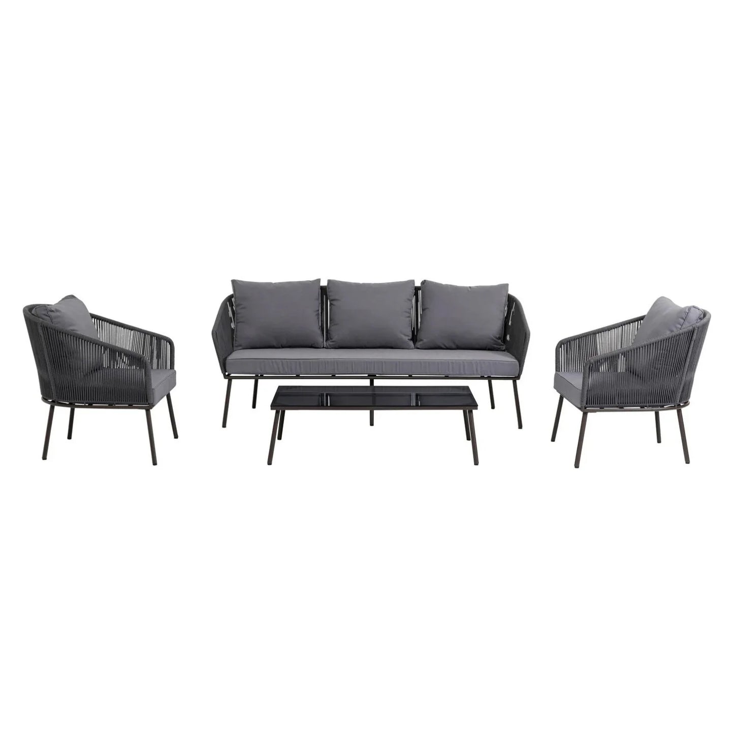 Zariah Outdoor Rope 5-Seater Patio Sofa Set with Glass Top Table (Grey)