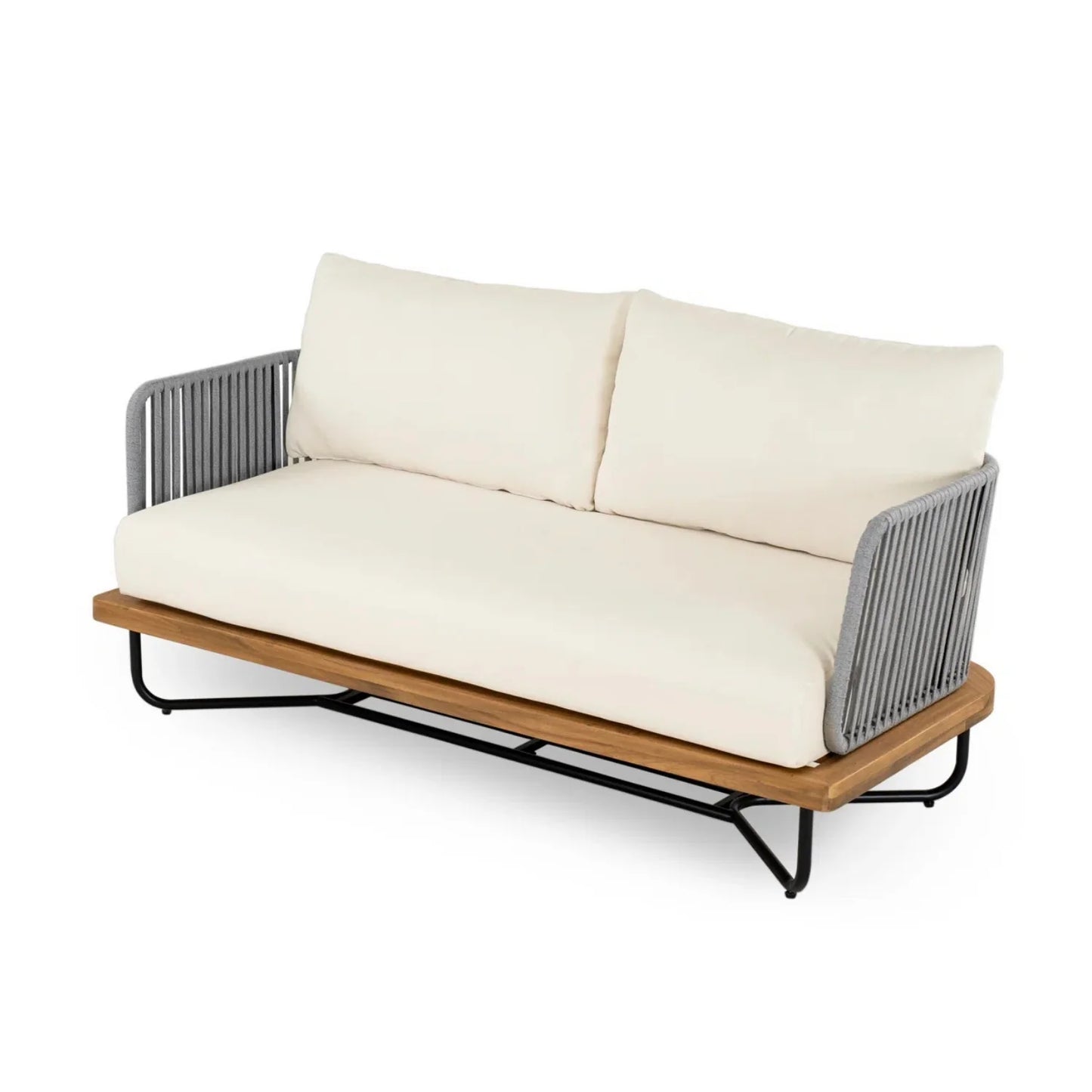 Vibhuti Outdoor 4-Piece Rope Woven Conversation Sofa Set with Wooden Top Table