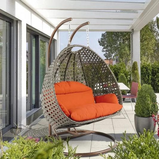 Fang Double Seater Hanging Swing Chair (Dark Brown/Orange)