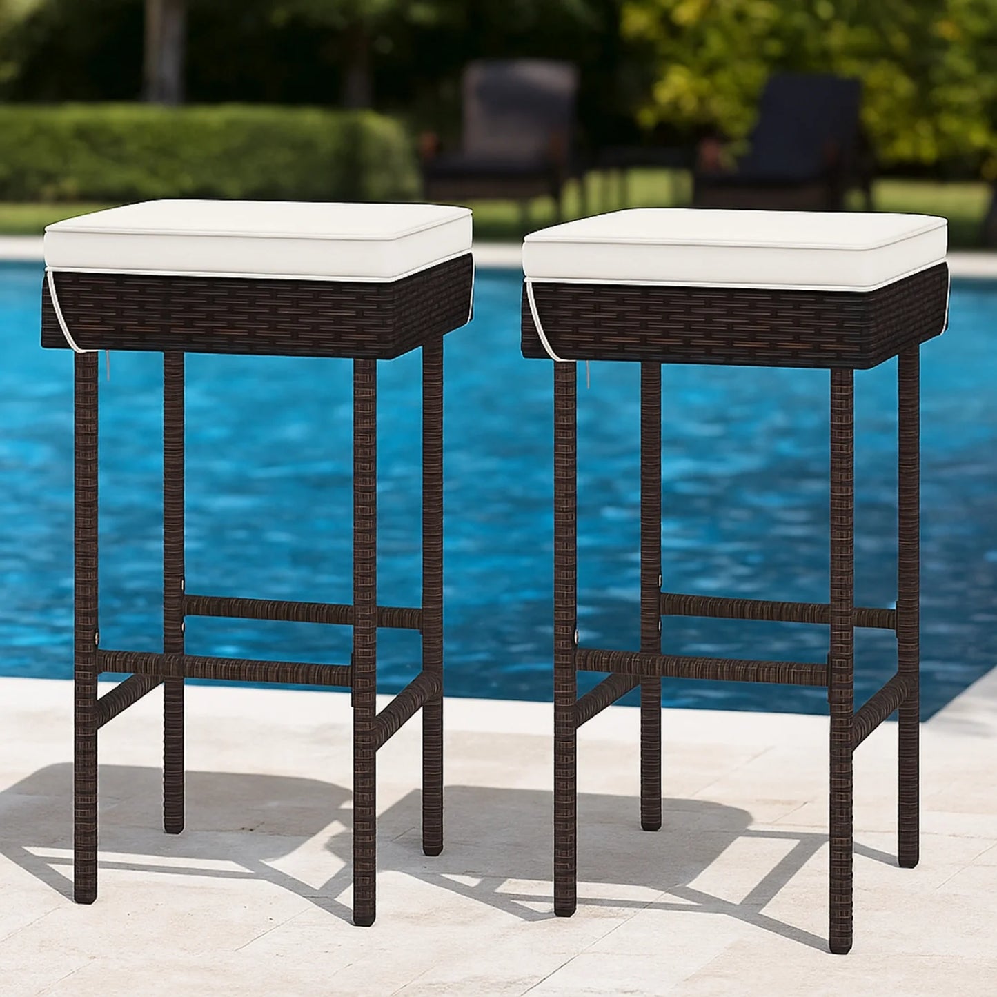 Lourdes 2-Piece Rattan Wicker Patio Bar Stools