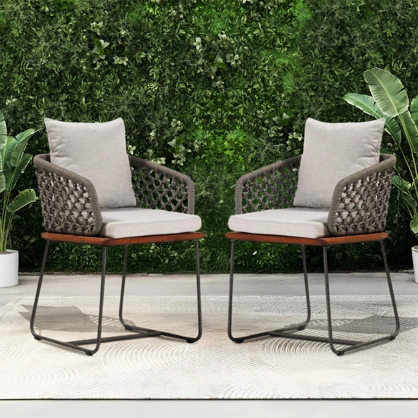 Adelyn Outdoor Rope 2-Piece Patio Chairs With Wooden Base