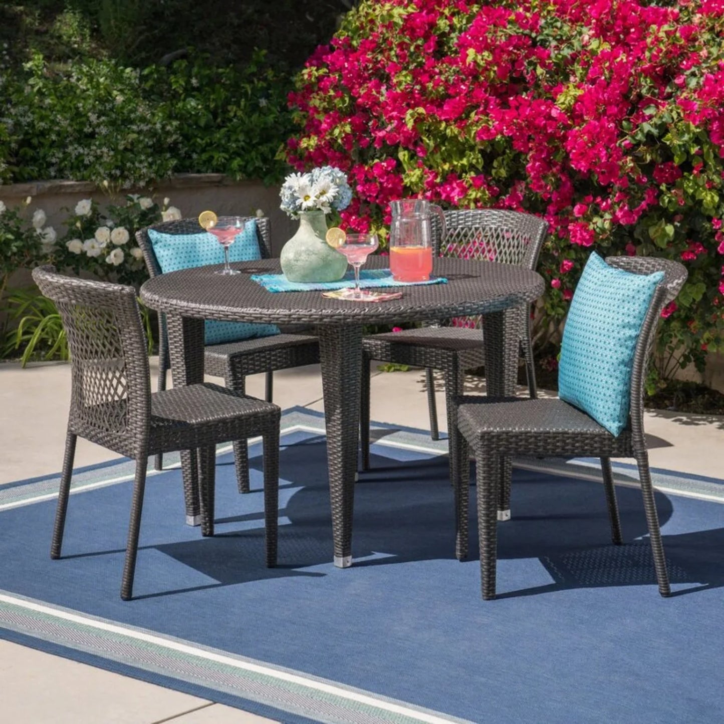 Adeela Outdoor All-Weather Resistant Rattan Wicker 5-Piece Dining Set