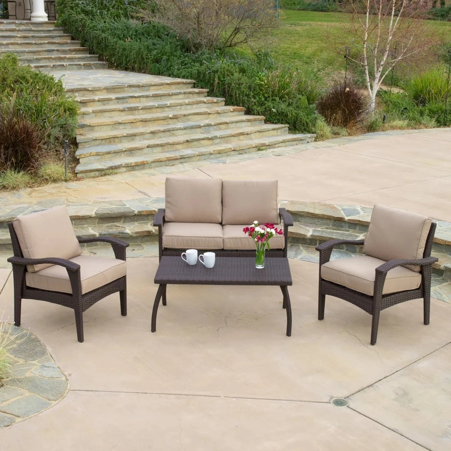 Qiao 4 Pieces Patio Furniture Set, Outdoor Sectional Sofa