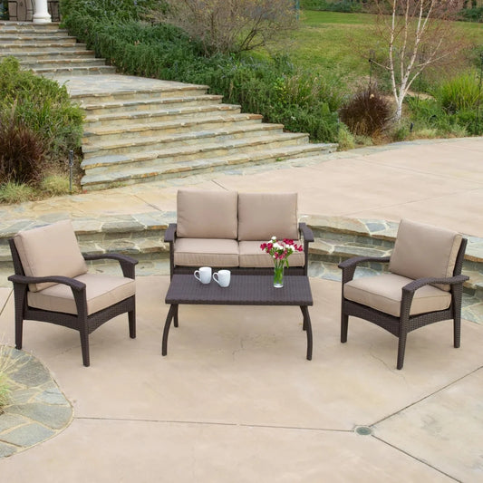Qiao 4 Pieces Patio Furniture Set, Outdoor Sectional Sofa