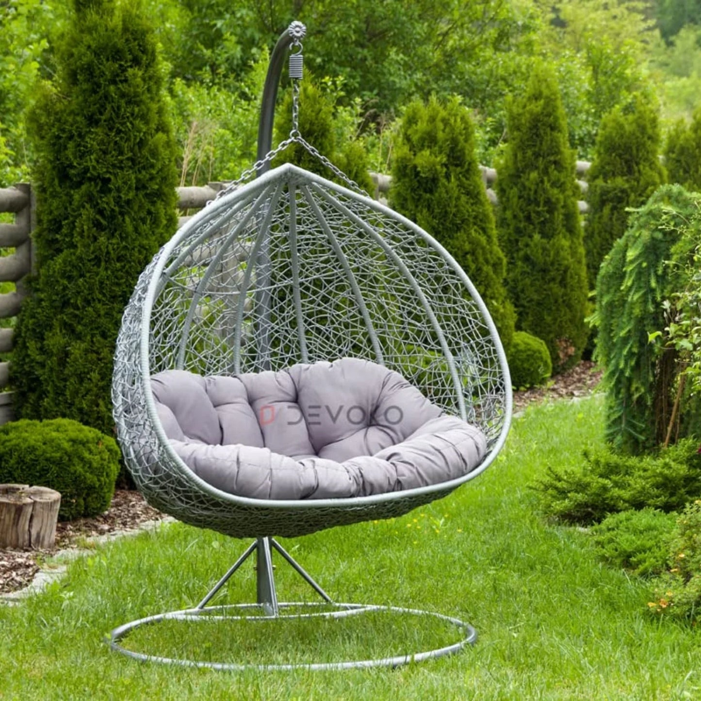 Jiao Double Seater Rattan & Wicker Swing (Grey)