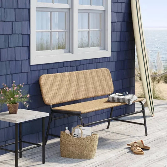 Parineeti 2-Seater Outdoor Garden Rattan Bench With Metal Frames