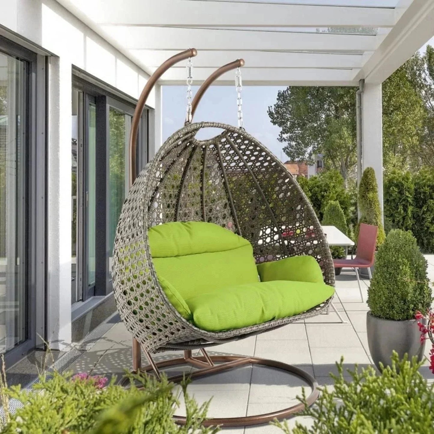 Chunhua Double Seater Hanging Swing Chair (Dark Brown/Green)