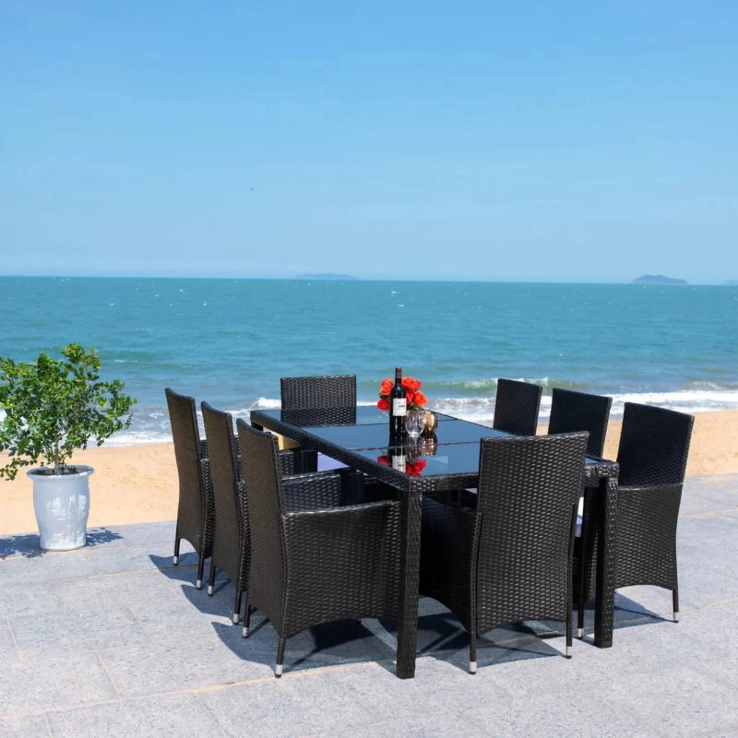 Zinnia 9-Piece Outdoor Rattan Wicker Dinning Table Set