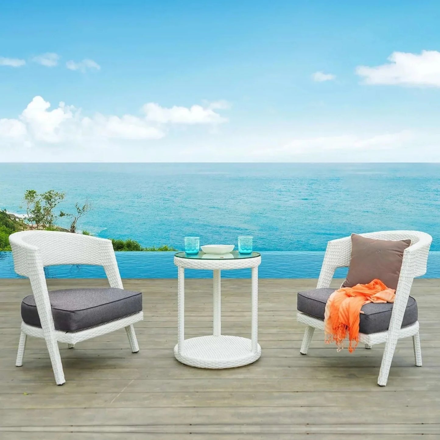 Frieda Outdoor Rattan Wicker 3-Piece Patio Set