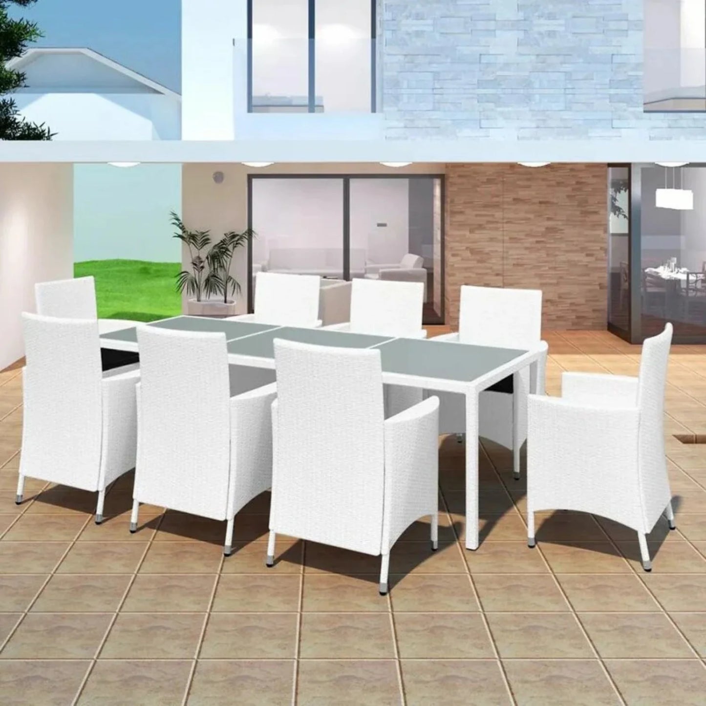 Seraphina 9-Piece Outdoor Rattan Wicker Dinning Table Set