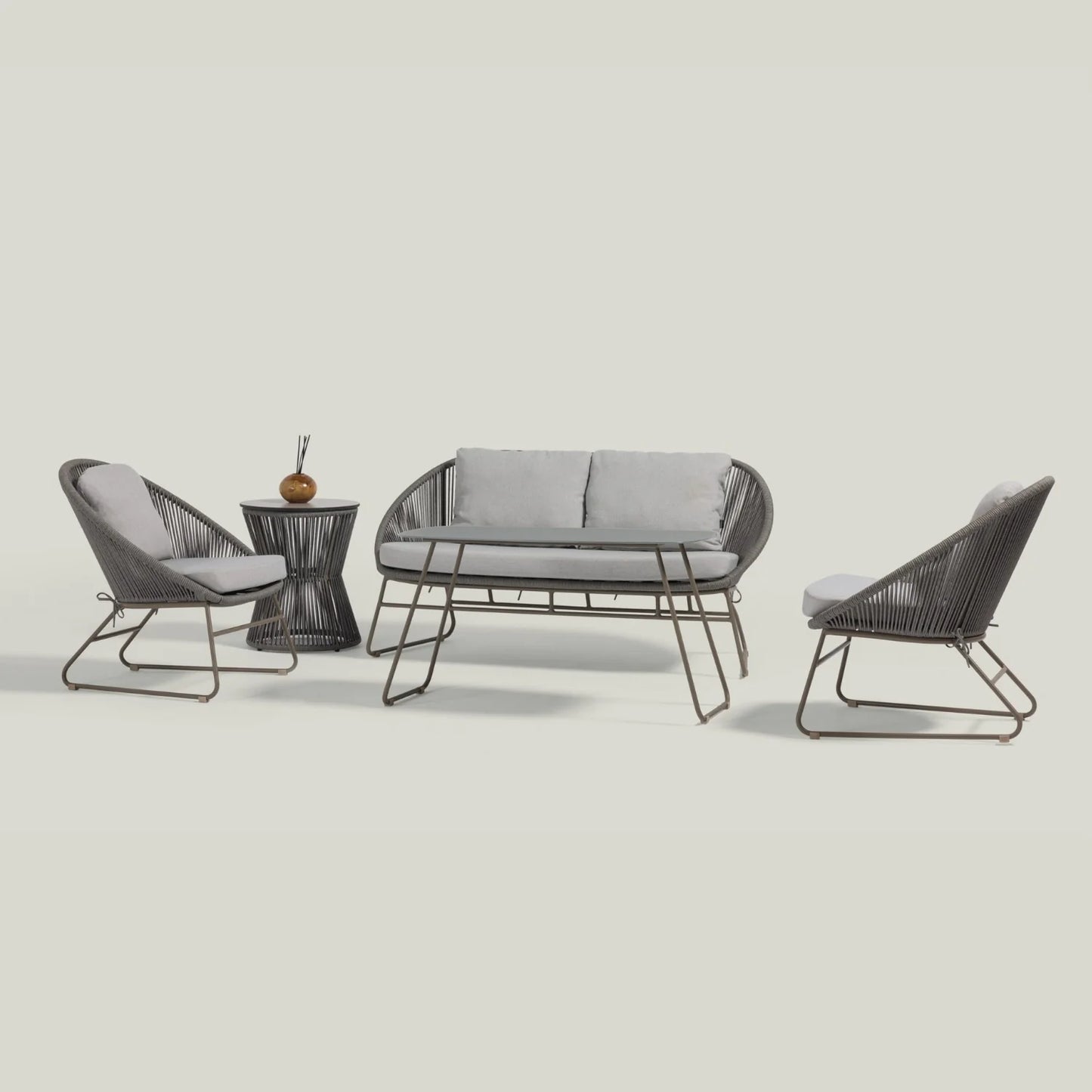 Sawyer Outdoor Rope 4-Piece Patio Sofa Set with Glass Top Tables