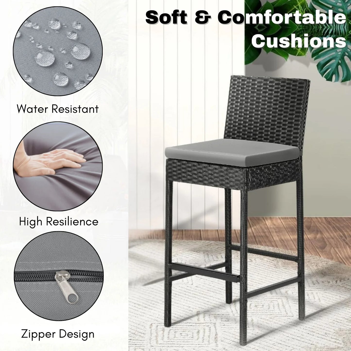 Coraline 3-Piece Outdoor Rattan Wicker Bar Set with Glass Top Table
