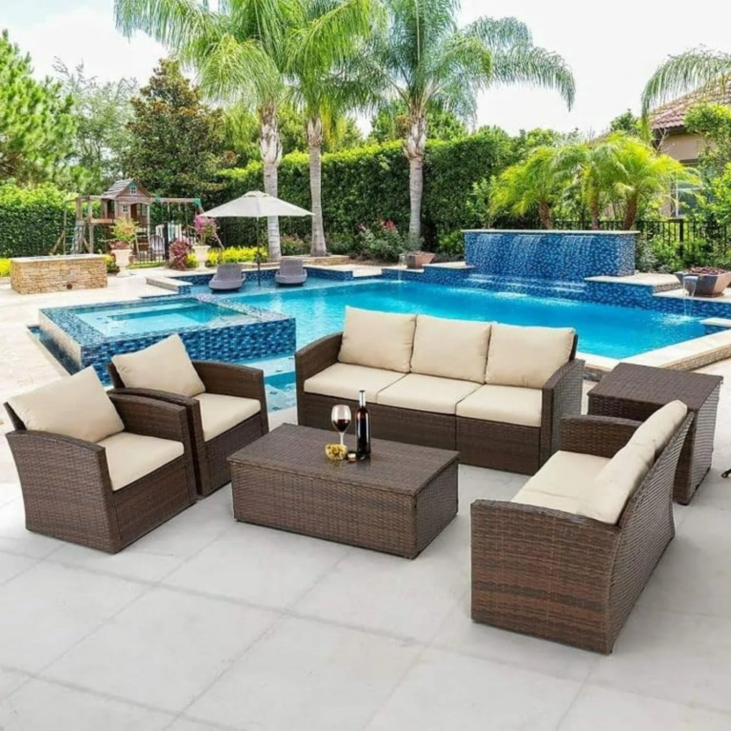 Samiksha Outdoor 7-Seater Wicker Sectional Sofa Set