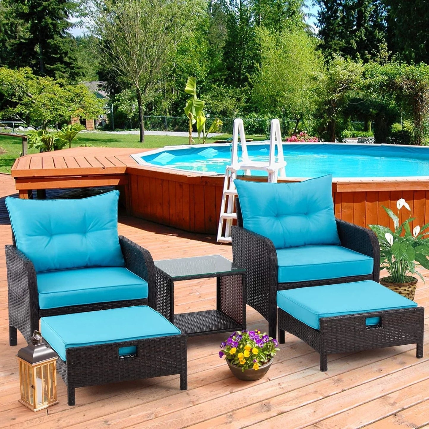 Eesha Outdoor 5 Piece Patio Wicker Furniture Set