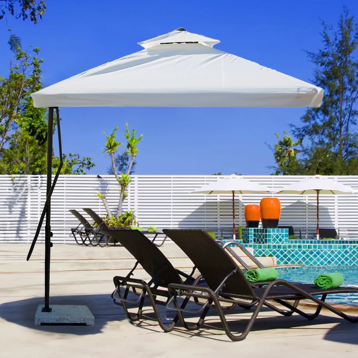 Eshwari 10ft Side Pole Square Shape Outdoor Umbrella With Marble Base (White)