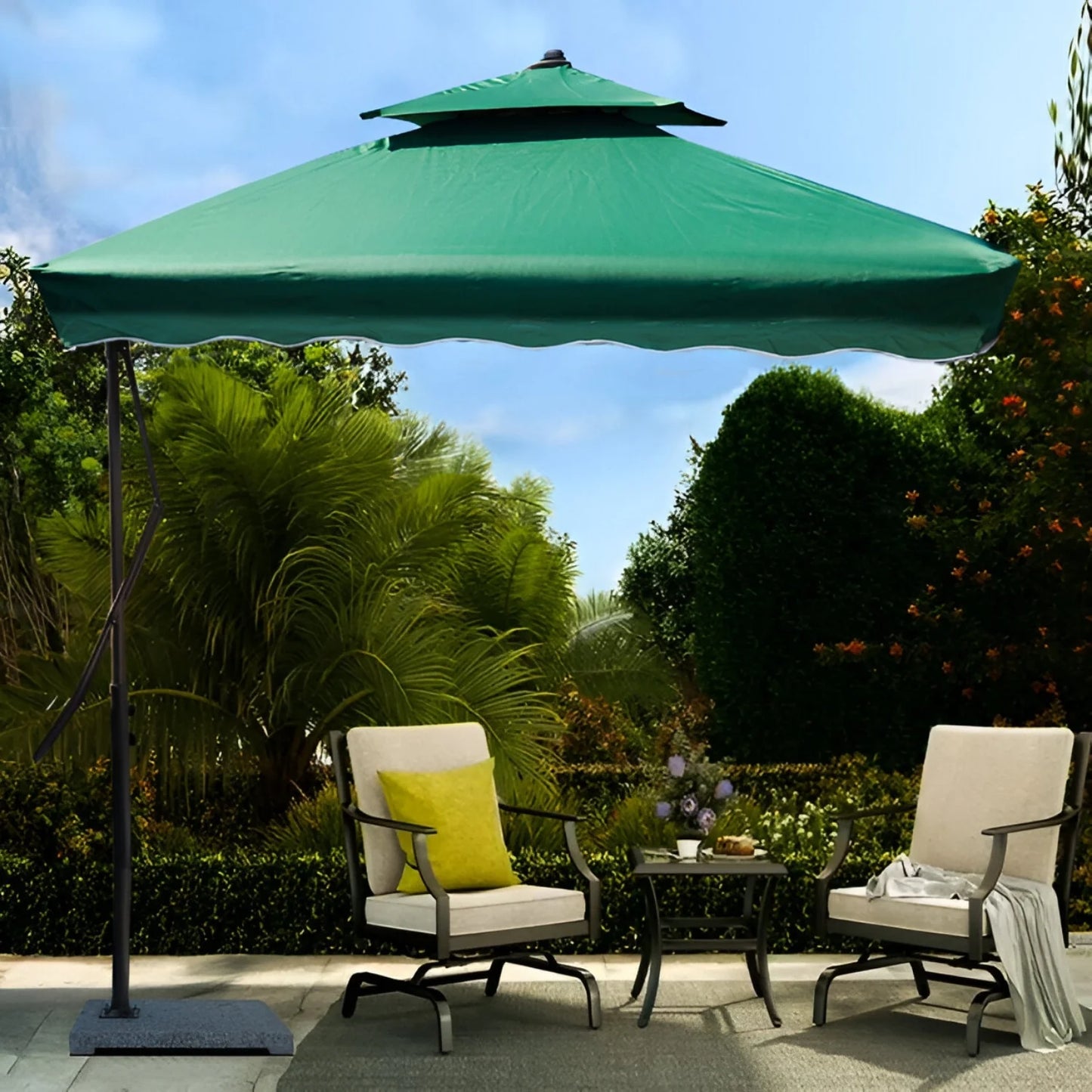 Vanya 10ft Side Pole Square Shape Outdoor Umbrella With Marble Base (Green)