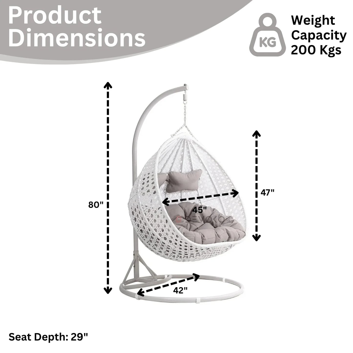 Jin Double Seater Rattan & Wicker Swing (White & Grey)