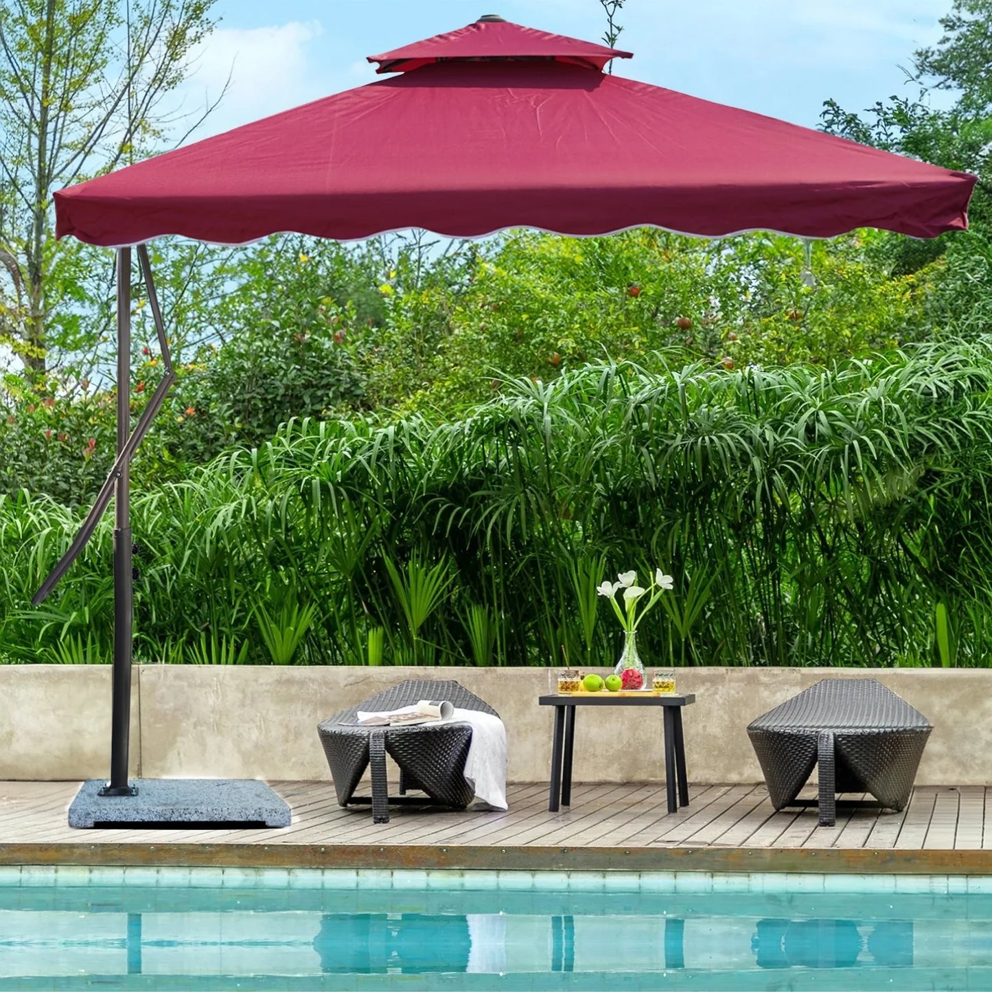 Marta 10ft Side Pole Square Shape Outdoor Umbrella With Marble Base (Red)