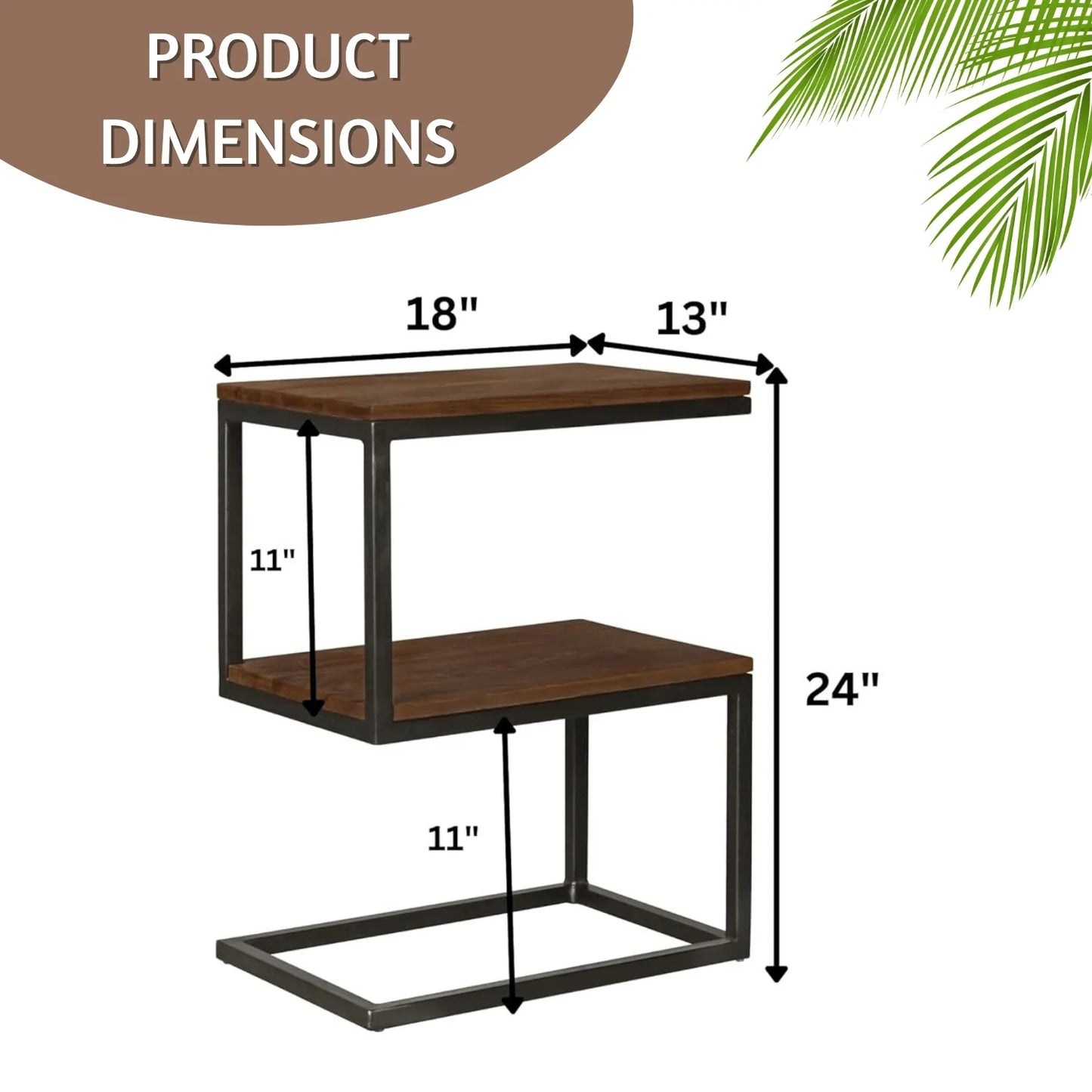 Solid Sheesham Wood S-Shape Bedside Corner Side Table