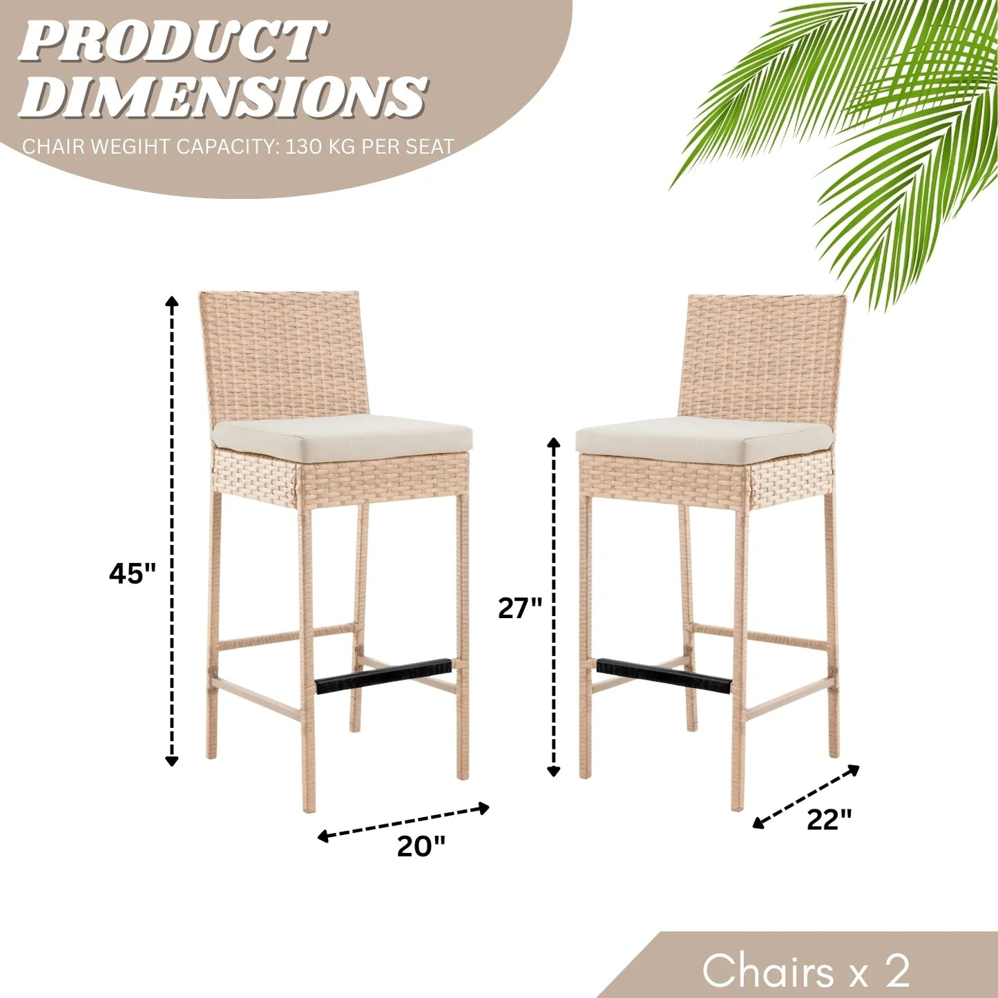 Sybille Outdoor Rattan Wicker Bar Chairs Set of 2