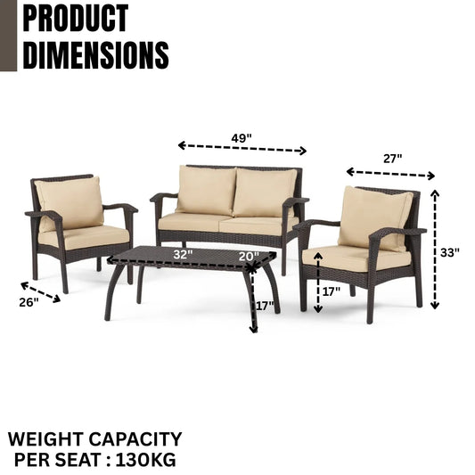 Qiao 4 Pieces Patio Furniture Set, Outdoor Sectional Sofa