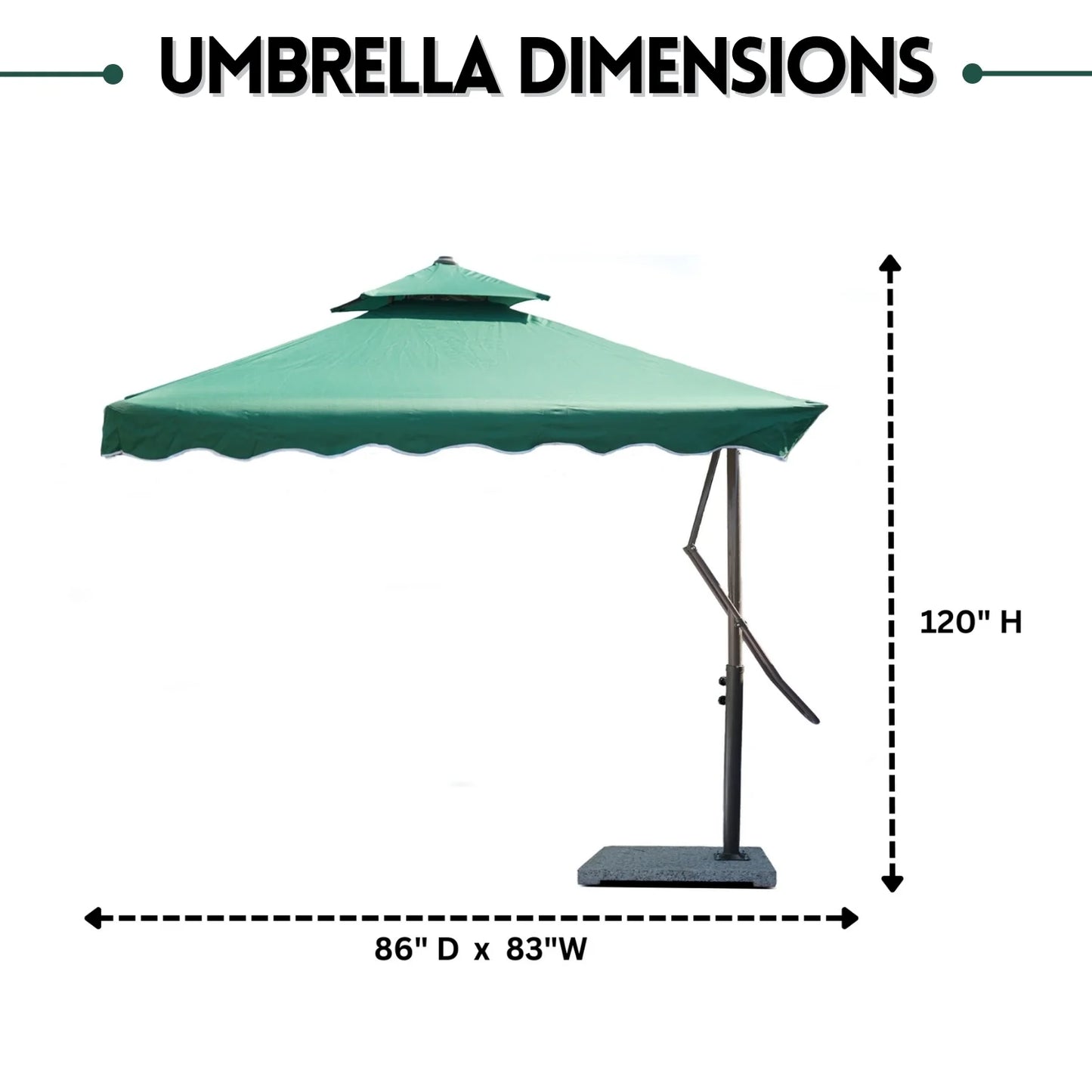 Vanya 10ft Side Pole Square Shape Outdoor Umbrella With Marble Base (Green)