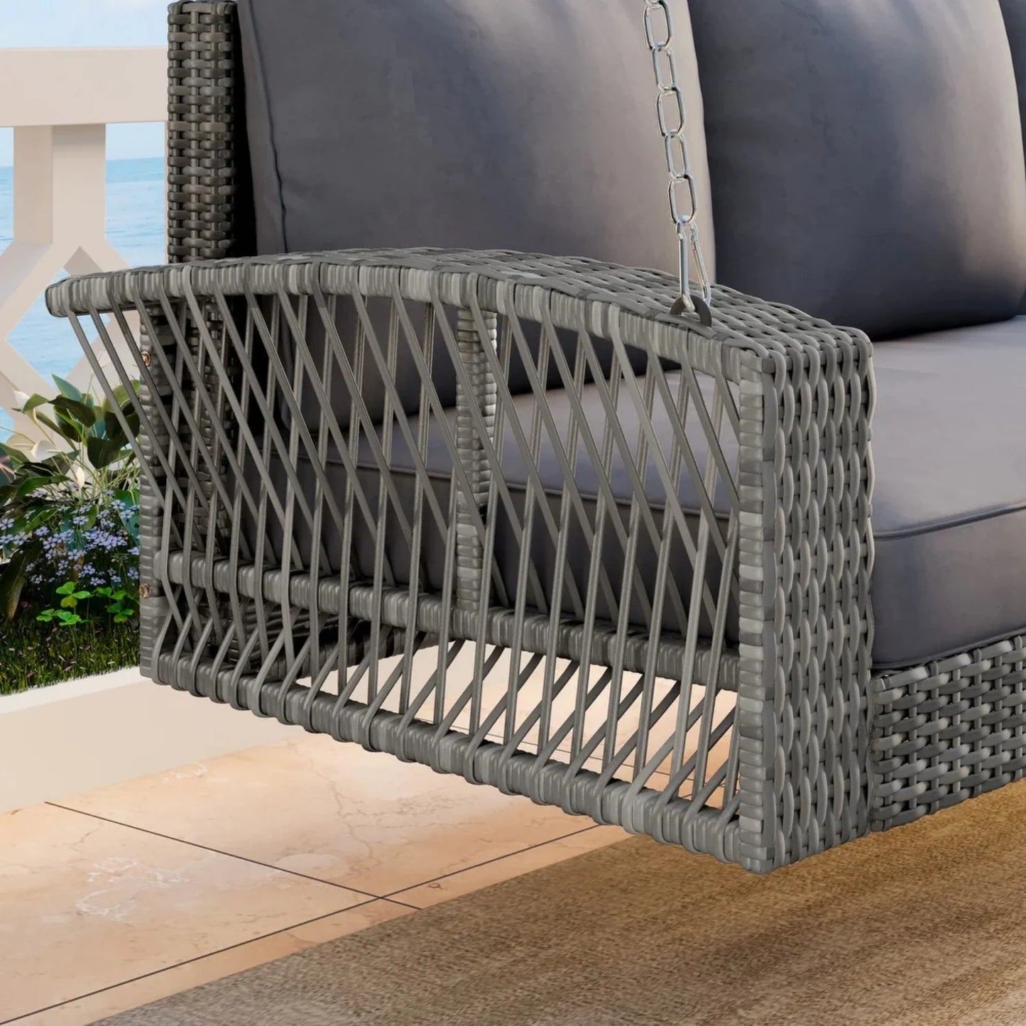 Isolde Outdoor Large HDPE Wicker 3-Person Porch Swing