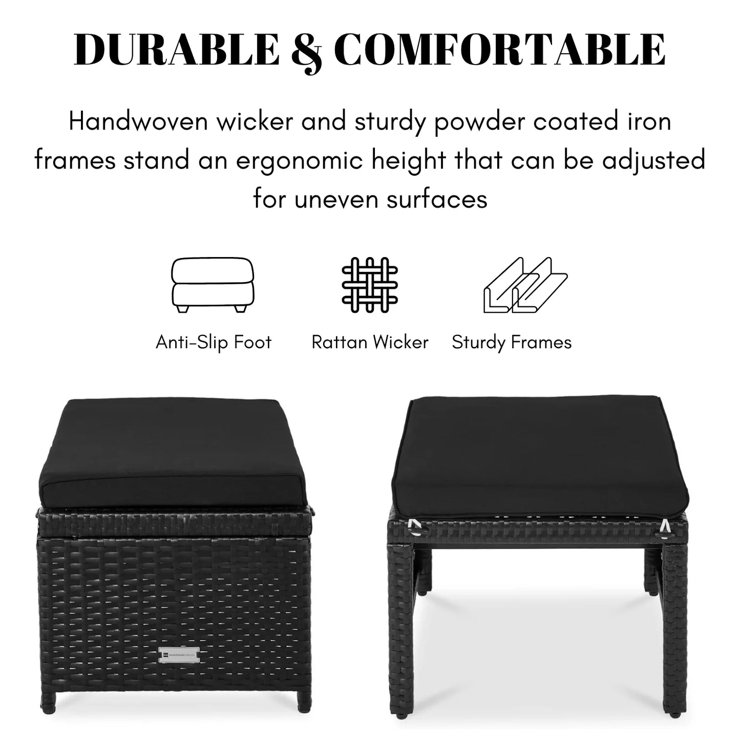 Kavisha Set of 2 Wicker Ottomans, Multipurpose Outdoor Furniture